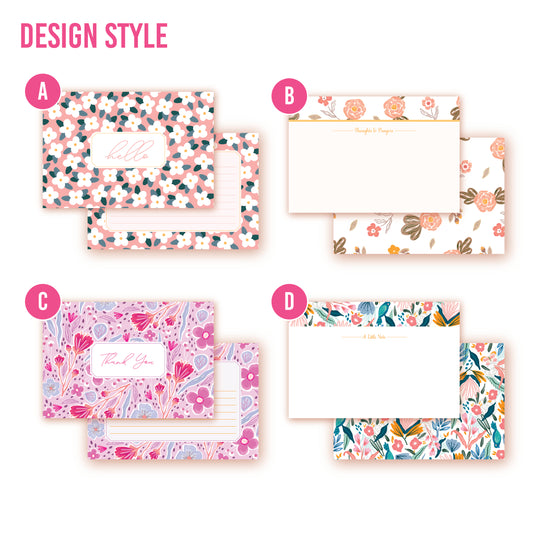 Customize these flat notes with your name, monogram, or saying. Multiple designs available: Floral pink, vintage embroidered floral, bright lilac cute floral, greenhouse inspired pattern with birds and butterfly