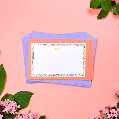 Bees & Blooms "Hello" • Flat Notes • Stationery Set of 10