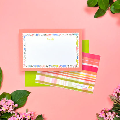 Bees & Blooms "Hello" • Flat Notes • Stationery Set of 10