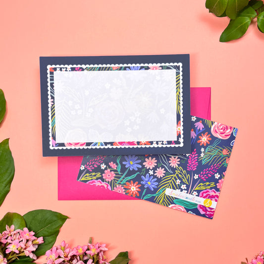 Summer Night Ruffle Frame • Flat Notes • Stationery Set of 10